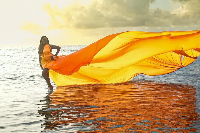 OceanShootJamaica Flying Dress, Montego Bay - The shoot flow: setup time, posing coaching, and the shallow-water reality